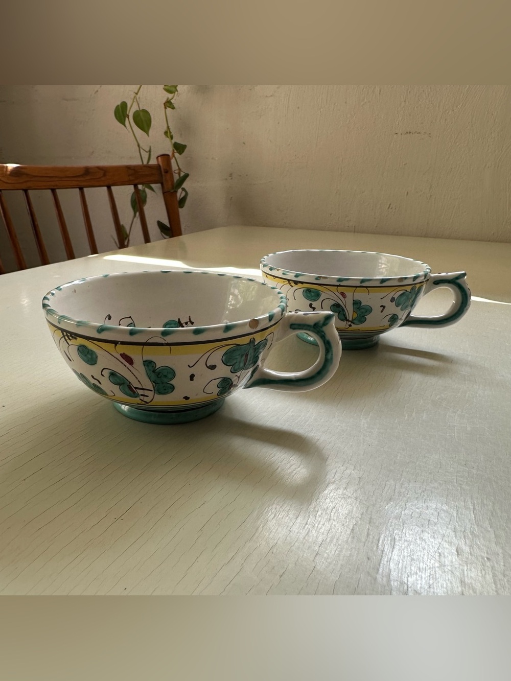 VTG Mid-Century Deruta Italian Majolica Ceramic Cups- Gallo Verde Pattern - Picture 4 of 11